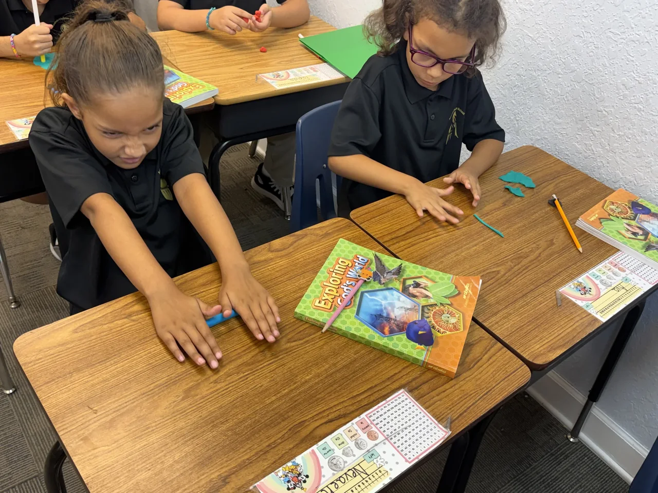 Students working at a classroom table